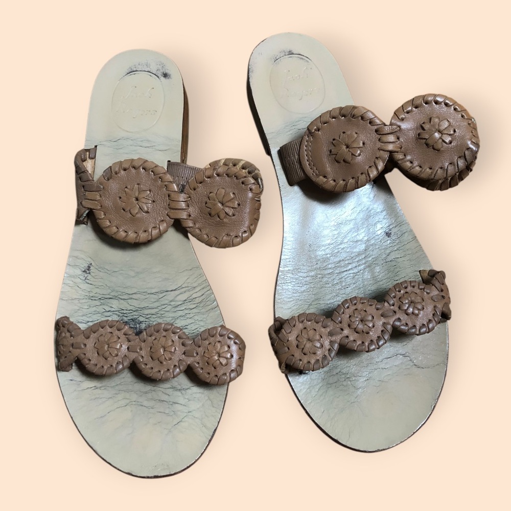 Jack Rogers Lauren Sandals Brown Leather Slide Sandal Medallion Straps Women 9.5